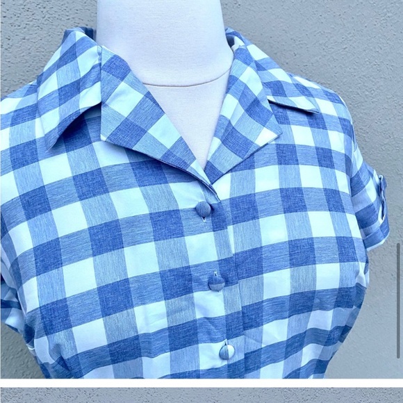 UNIQUE VINTAGE dress plaid Blue Gingham Alexis Swing Dress belted POCKET 3X 3XL - Picture 7 of 11